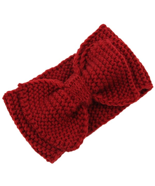 Baost Women Lady Crochet Bow Turban Knit Knitted Headband Headwrap Winter Hair Band - Red - C312NE34NSI