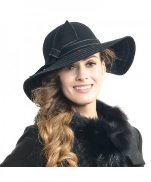 Fanny Lady's Wool Floppy Wide Brim Winter Felt Hat with Bow Sz-z0011 - Black - CC128LTJM9D