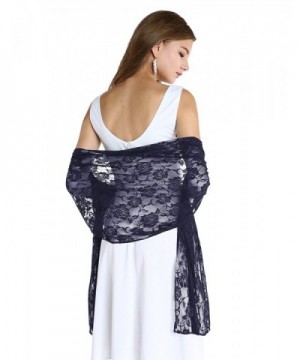 Wedtrend Women's Lightweight Chic Floral Lace Shawl Bridal Wrap Scarf - Navy - CR185GQZO6I