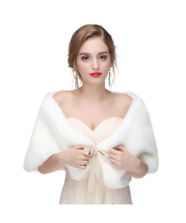 Wowbridal Women's Winter Warm Faux Fur Shawl Coat Jacket Parka Outerwear Tops - White 2 - C61860T7KSX