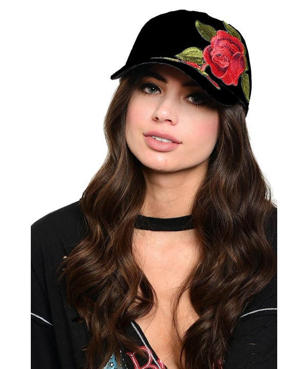 Ava Adorn Women's Rock n' Rose Baseball Cap - Black - CV1857CRIE2