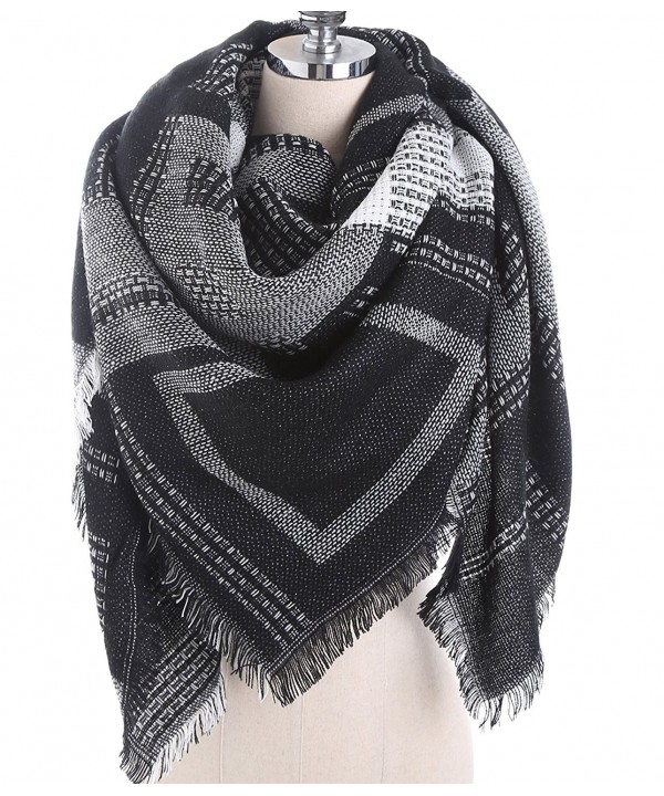 Women's Plaid Tartan Grids Checked Winter Blanket Shawl Wrap - Black - CC186TYXOI3