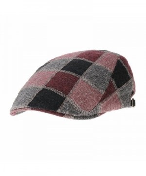 WITHMOONS Checkered Stitched newsboy Hat Flat Cap LD3177 - Red - CD12BDSOKJV