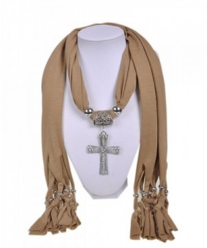 Wishcart Jewelry Scarf Cross Pendant Necklace Women Scarves - CF12G9VNH6T