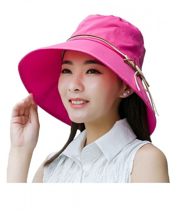 Sun Hat For Women Beach Hat Wide Brim Hat Foldable Bucket Cord UPF 50+ - Rose - C317YSE72NL