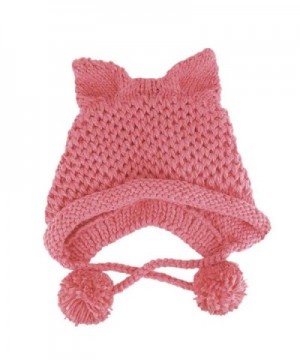 BIBITIME Women's Hat Cat Ear Crochet Braided Knit Caps Warm Snowboarding Winter - Pink - CP1896Q850L