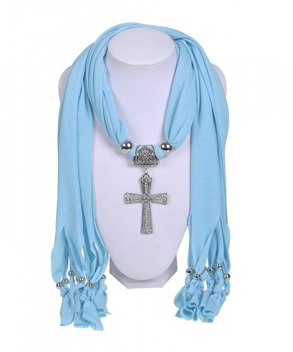 Wishcart Jewelry Scarf Cross Pendant Necklace Women Scarves - CP12G9VNFDJ