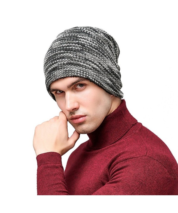 Hellofuture Mens and Womens Thicken and Fleece Lining Knit Beanie Hat Winter Hat Slouchy Warm Cap - Gray - C3186RMHAD7