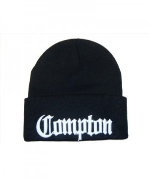 3D Embroidery City Compton Eazy E Los Angeles Beanie Cap Hat (One Size- Black/White) - CB11BEYL48Z