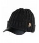 Men's Winter Visor Beanie Knitted Hat With Faux Leather Brim - Charcoal - C81266HRRPN