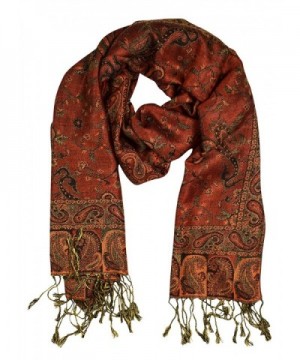 Peach Couture Elegant Reversible Paisley Pashmina Shawl Wrap - Orange and Forest Green - CI1274EBA4F