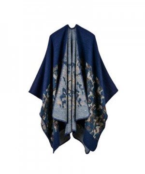 Bakerdani Women's Winter Wrap Blanket Poncho Cape Shawl Cardigans Sweater Coat - Blue - C1187IWRYKR