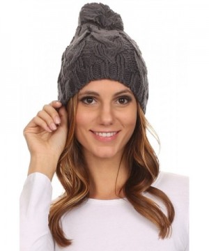 Sakkas Tabb Unisex Cable Knit Pom Pom Bobble Beanie Hat - Charcoal - CR127DHPJR3