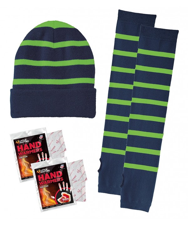 Kamal Ohava Sports Team Beanie Hat & Arm Socks (Fingerless Gloves) Set - Team Navy/Flash Green - CM12MPS7KLD