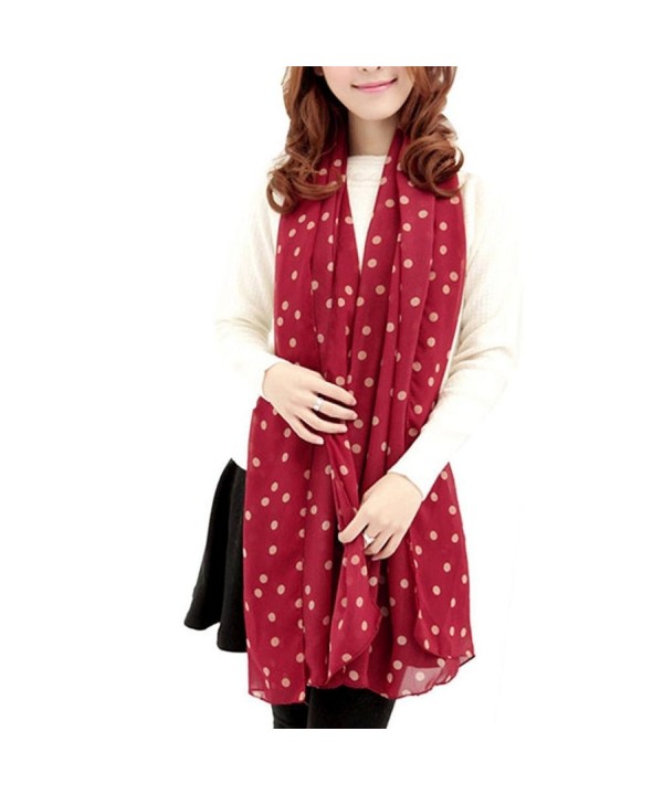 DZT1968 Long Soft Silk Chiffon Scarf Wrap Polka Dot Shawl For Women (Red) - C2127230IUL