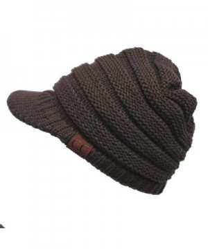 Hatsandscarf CC Exclusives Women's Ribbed Knit Hat with Brim (YJ-131) - Brown - C912MAZ9YDR