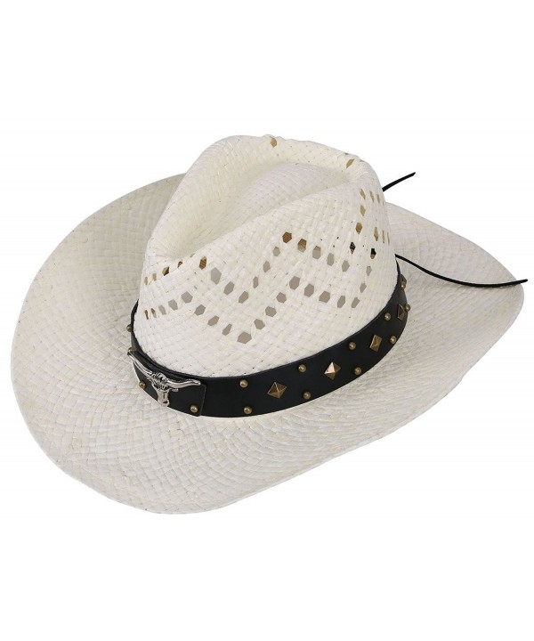 EPGW Men / Women's Western Cowboy Straw Hat with Shapeable Brim - Ivory_bull - CM12HXHKAIZ