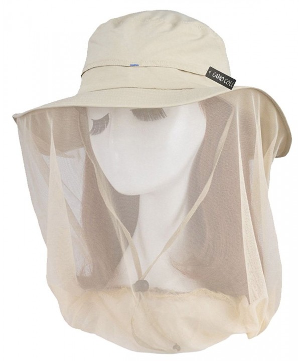 Camo Coll Women's Outdoor UPF 50+ Sun Hat with Mesh Face Mask - Light Khaki - C51213SYCNF