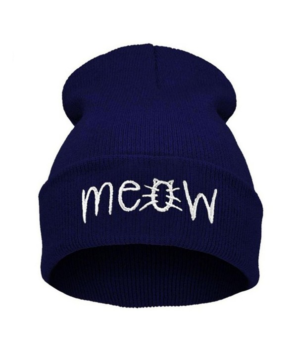 Lavany Winter Knit MEOW Beanie Hat And Snapback Men And Women Hiphop Caps - Navy - C9187HYCOOC