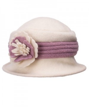 Lawliet Two-Tone Retro Womens Wool Warm Flower Band Dress Bucket Cloche Cap Hat A217 - White - CU12MBQWNBV