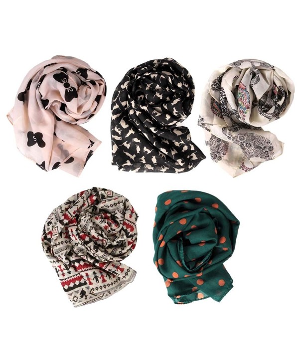 BMC Stylish 5pc Lightweight Summer Scarf Printed Collection- Various Designs - Set 1 - CS11L6GAWS3