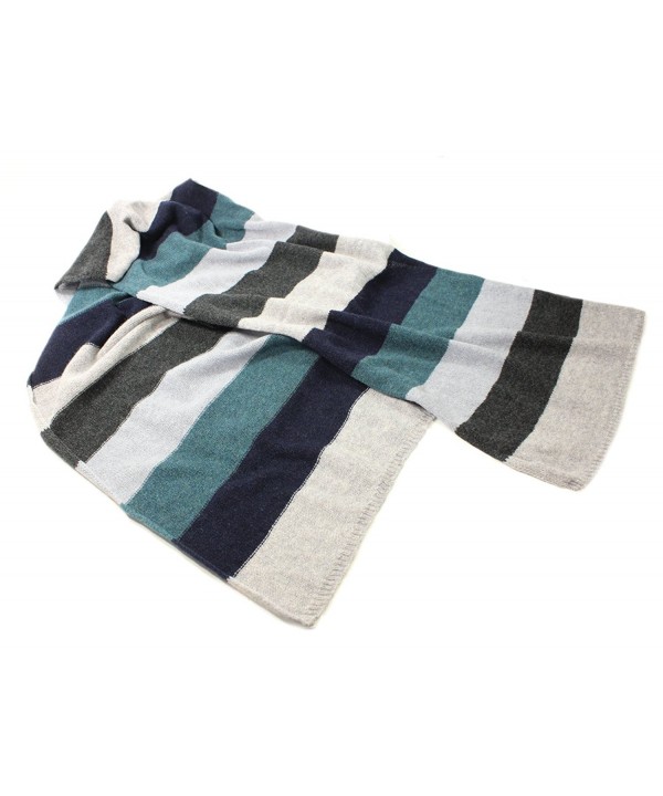 Striped Scarf Long 100% Lambswool 72" x 15" - Grey/Teal - CF17YHZ9WES