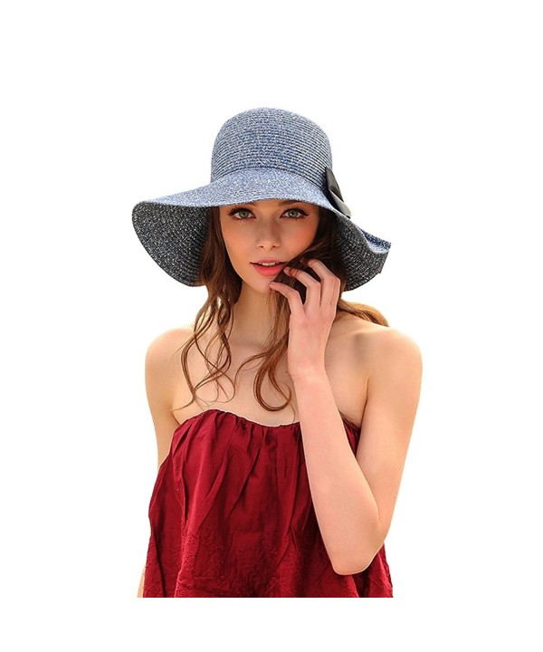 Kekolin Womens Straw Hat Floppy Foldable Roll up Beach Cap Sun Hat - Blue - CC180GE8Y8I