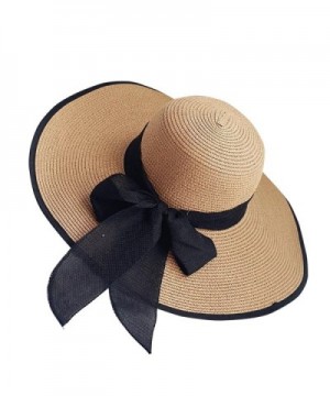 iShine Womens Big Bowknot Straw Hat Foldable Roll up Sun Hat Beach Cap UPF 50+ - Coffee - C8183G3MYXW