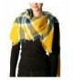 Women's Warm Oversized Checked Tartan Blanket Scarf Wrap Shawl With Brooch - 7220-mustard - CF188TWA3IY