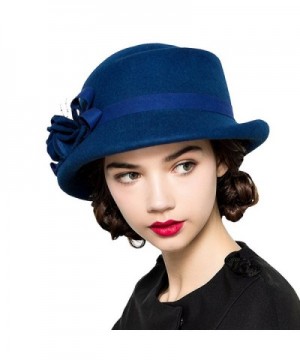 Maitose Women's Wool Felt Flowers Church Bowler Hats - Royal Blue - CX12MCIDZ47