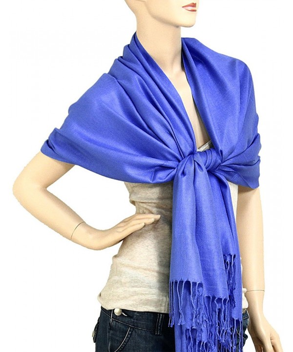 Falari Women's Soft Solid Color Pashmina Shawl Wrap Scarf 80" X 27" - Royal Blue - CT11PJIWQQB