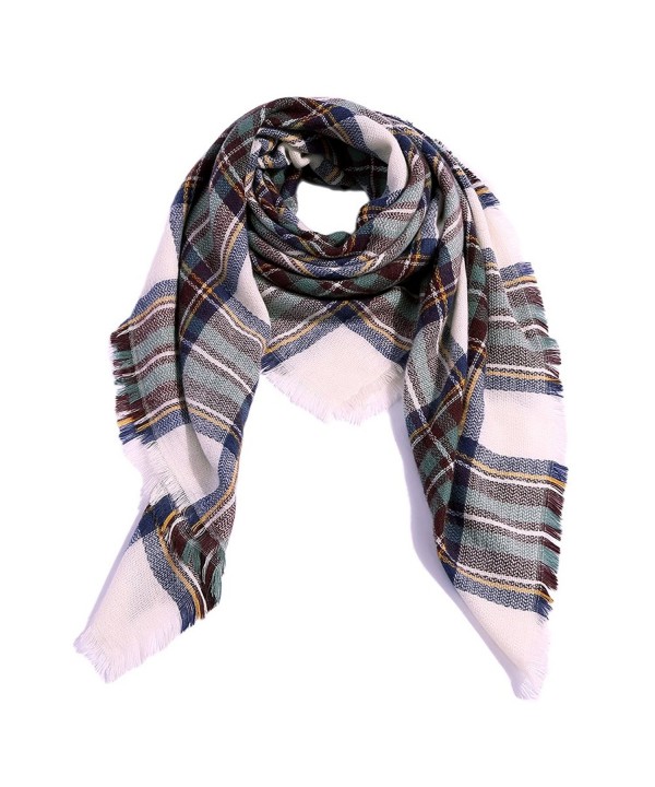 Winter Plaid Scarf Soft Warm Shawl Women Blanket Multicolor - Blue Green - CD186ARK4GG