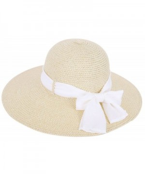 Toppers Womens Summer Sun Beach Hat Big Bowknot Wide Brim Straw Hat UPF 50+ - Cream - CB18C9ULG55