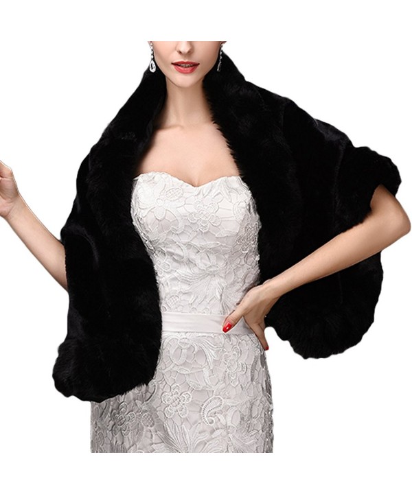 Faux Fur Shawls Wraps Wedding Coat for Women Girls Winter Stoles Wedding Jacket - Black1 - CR189HS4A2W