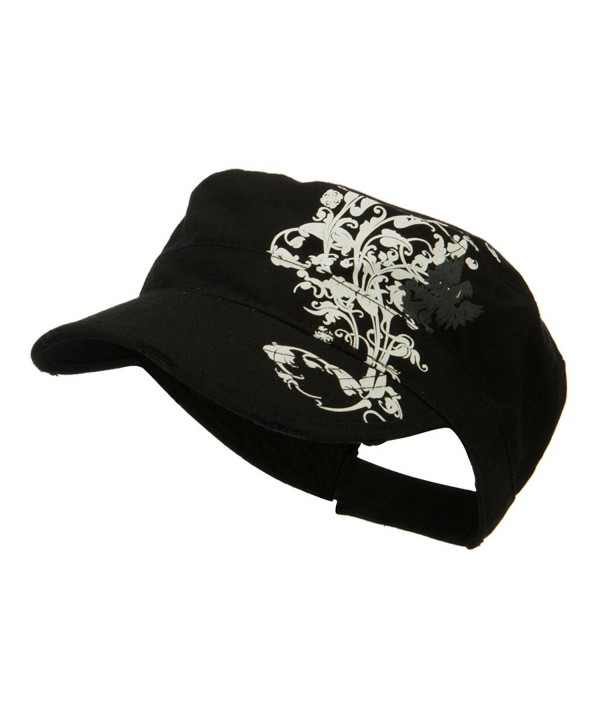 Army Cap with Flower Print - Black - CR11YAJ0MBP