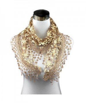 Bolayu Lace Tassel Sheer Floral Triangle Mantilla Scarf Chiffon Printed Silk Soft Shawl Scarf - Coffee - CQ12O3J7SI1