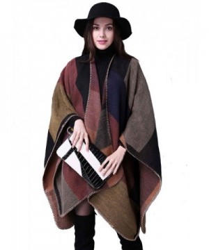 Aukmla Women's Plaid Pashminas Shawls and Wraps Poncho Cape for Girls - Brown - CN186GT37EW