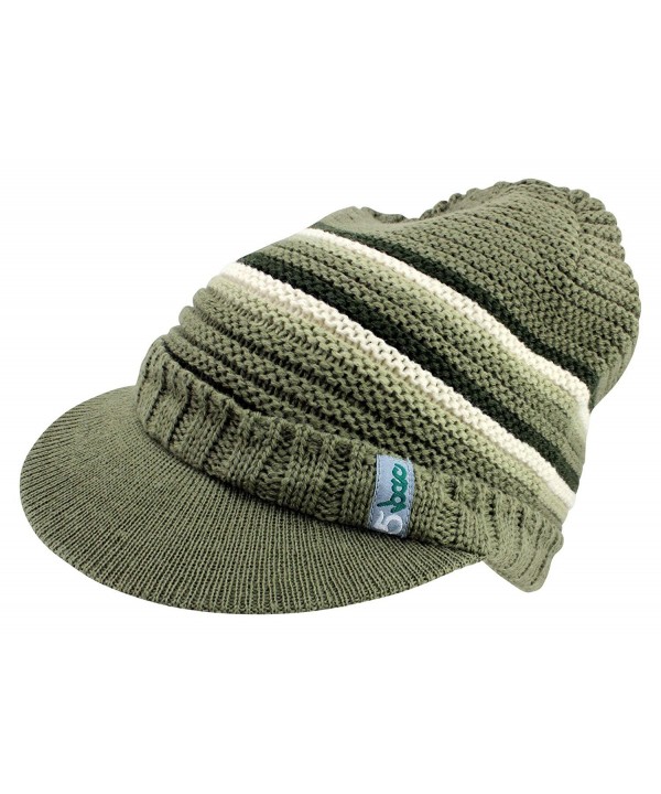 Enimay Men's Women's Visor Beanie Cap Warm Winter Hat Knitted Bill Soft Fuzzy - Olive - CO12CH162HB