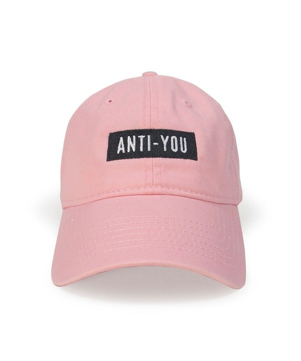 WUE Anti-You Cotton Cap Embroidery Dad Buckle Hat - Light Pink - C3183SL3Q2N