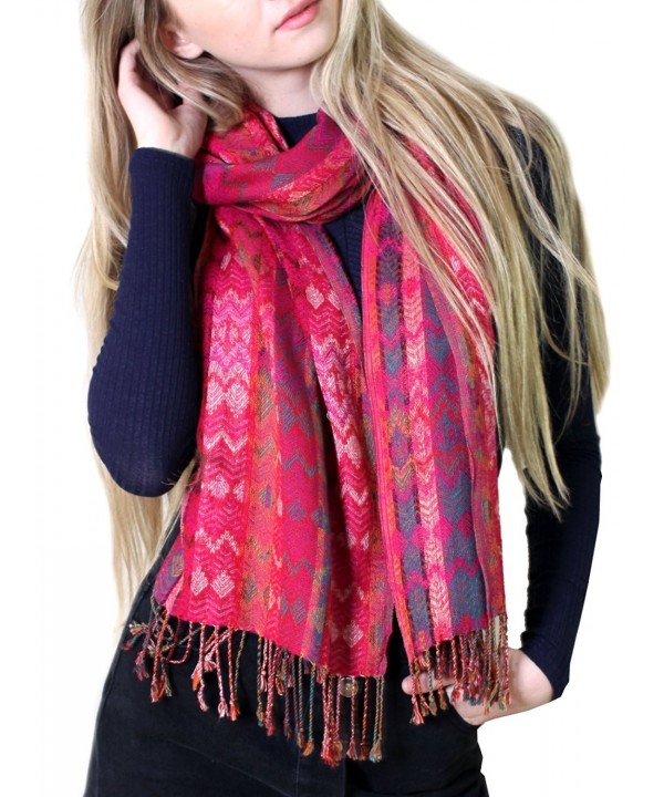 Anika Dali Women's Stripe- Cross & Chevron Pattern Scarves & Shawls - Chevron Luxe Pink (Jacquard Weave) - C211HV48FHF