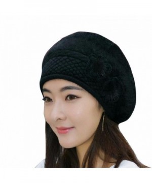 French Beret Beanie Cashmere- Women's Elegant Flower Wool Cloche Bucket Ridgy Bowler Hat (D) - D - CY188YU06KY