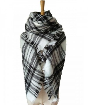 Oops Style Women's Fashion Winter Long Big Warm Plaid Blanket Shawl Scarf for Women - Raw White Gray - C6186EZSG8D