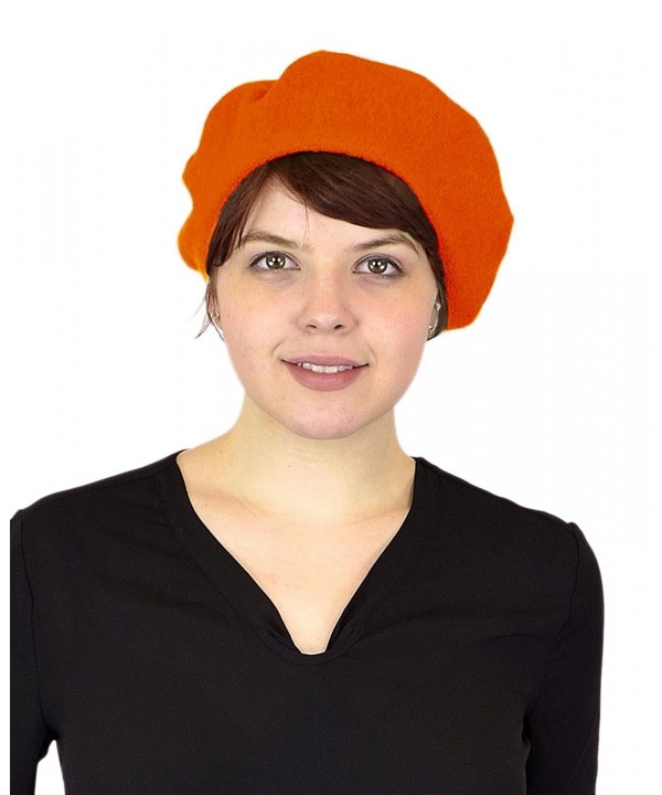 Belle Donne Women's artist Beret Soft Wool Classic Style Beanie Hat Cap - Orange - CW1258LI2JN