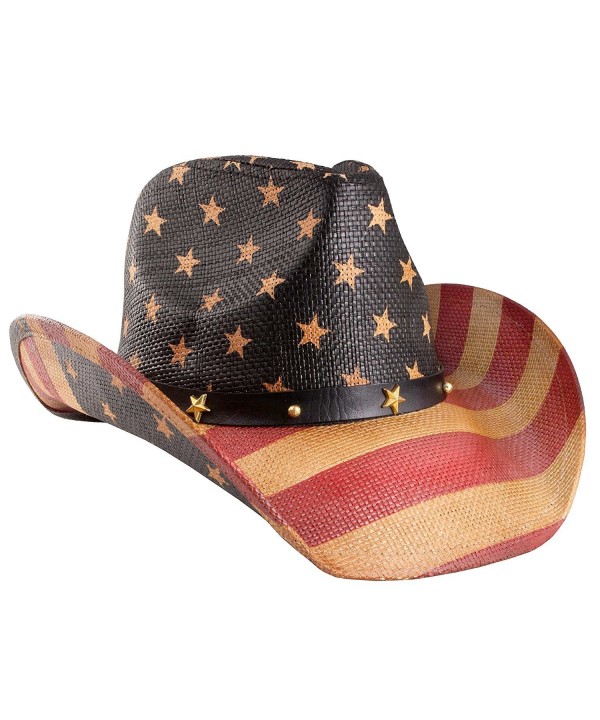 Shapeable Straw Western Cowboy Hat- Vegan Leather Trim W/ Bead Design- Cowgirl - tea stained - CI187C00Z40