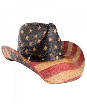 Shapeable Straw Western Cowboy Hat- Vegan Leather Trim W/ Bead Design- Cowgirl - tea stained - CI187C00Z40