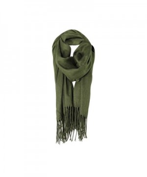 Olive Solid Color Fringe Womens Fashion Warm Winter Blanket Scarf Scarves - CF18778QZEK