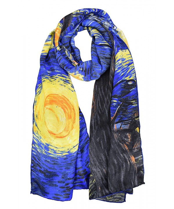 Elegna 100% Luxurious Silk Scarf Van Gogh Famous Painted Scarves - Starry night - C917Y0KHQ6Y