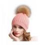 Women Winter Knitted Pom beanie-Fur Hat Big Raccoon Pom Pom Hat Women Crochet Knit Bobble hat - Pink - CV18558XC3H