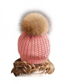 Winter Knitted beanie Fur Raccoon Crochet in Women's Skullies & Beanies