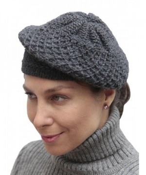 Women's Alpaca Wool Knitted Beret Cap Hat - Gray - CV11O2415W9